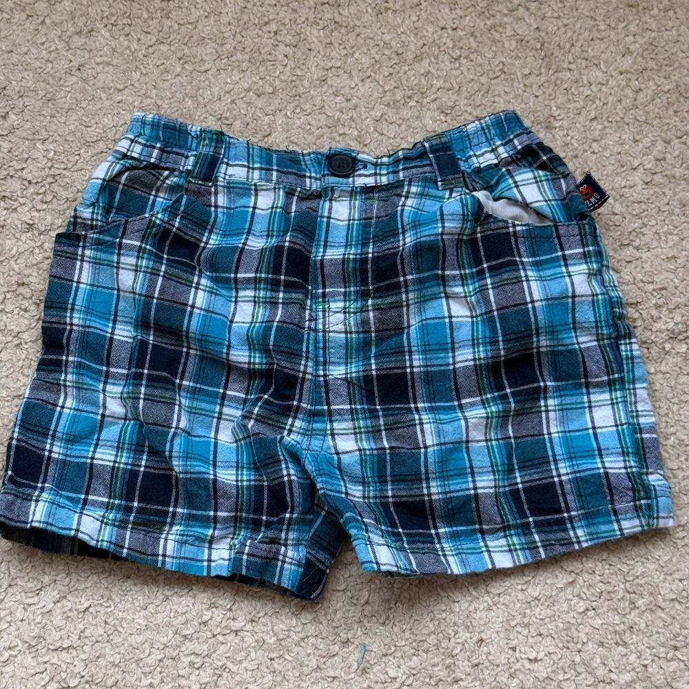 2011 Sesame Street Toddler Boys Blue Plaid Elmo Shorts 24M